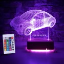 VW ARABA 3D LED LAMBA - İSİMLİ KİŞİYE ÖZEL 3 BOYUTLU DEKORATİF LED LAMBA