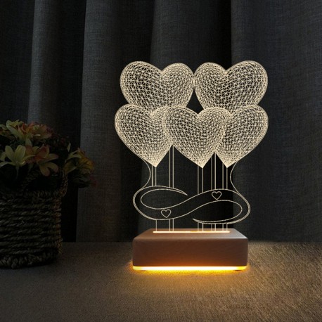 5 Kalp Tasarım Sevgili Hediyesi 3d Led Gece Lambası