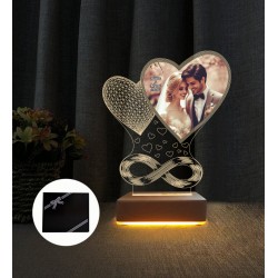 RESİMLİ İKİ KALPLİ 3 BOYUTLU SEVGİLİYE ÖZEL LED LAMBA DEKORATİF LED LAMBA