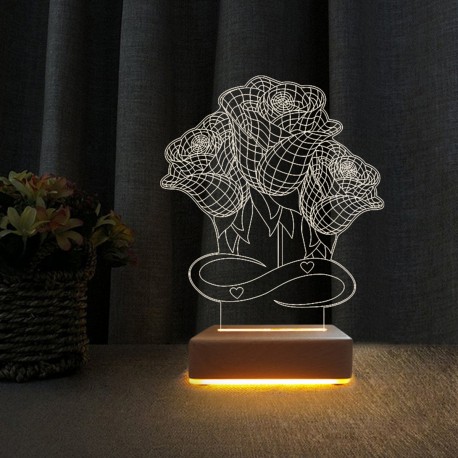 ÜÇ GÜLLÜ 3 BOYUTLU SEVGİLİYE ÖZEL LED LAMBA - DEKORATİF LED LAMBA